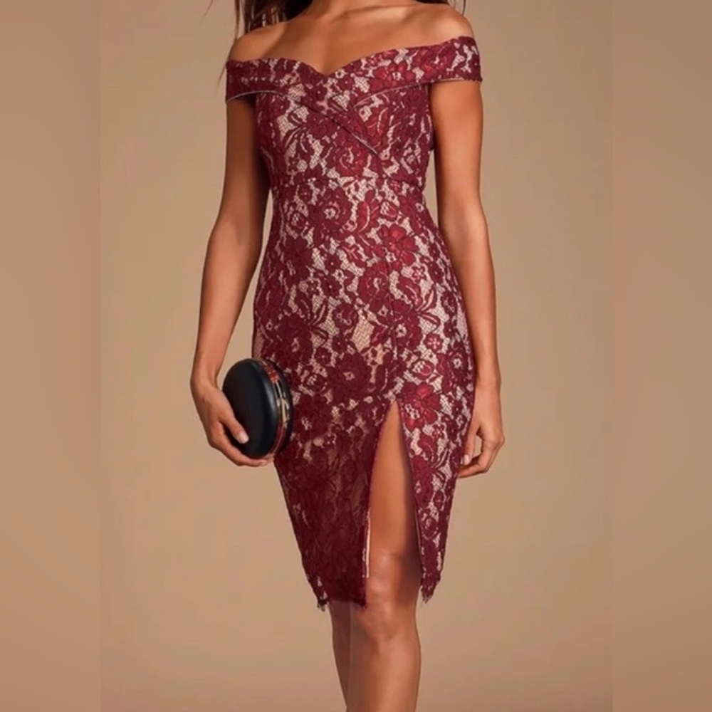 Lulu's Burgundy Strapless Lace Dress